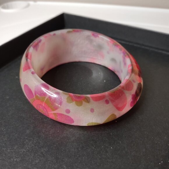 8 Inch Vintage Cute Pink Flower Bangle - Picture 7 of 11